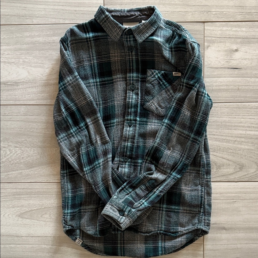 Vans Kids Plaid Button Down Shirt - Green and Gray